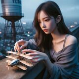 在屋頂上的妹子 AI Generated