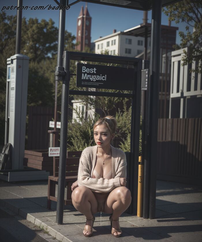 badbro_Exhibitionism bus stop peeing AI Generated 13th image