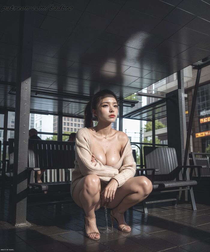 badbro_Exhibitionism bus stop peeing AI Generated 2th image