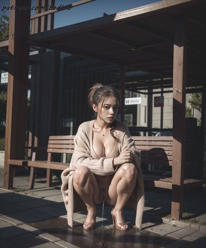 badbro_Exhibitionism bus stop peeing AI Generated 4th image