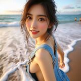 可愛又性感.牛仔吊帶短褲 AI Generated